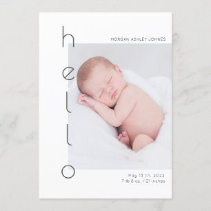 minimalist hello baby photo birth announcement