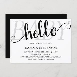 Minimalist Hello Baby Shower Black and White Invitation