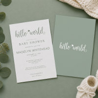 Minimalist Hello World Baby Shower Sage Green