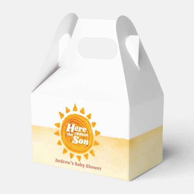 Minimalist Here Come The Son Boho Baby Shower  Favour Box (Front Side)