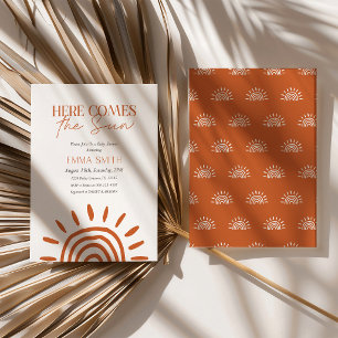 Minimalist Here Comes The Sun Baby Shower Invitation