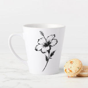 Minimalist Hibiscus Brushstroke Illustration on Latte Mug