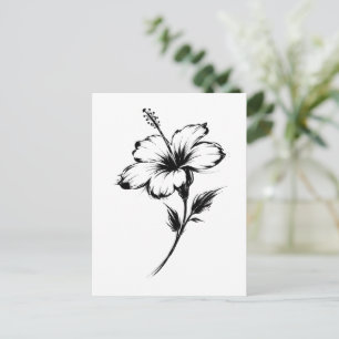 Minimalist Hibiscus Brushstroke Illustration on Postcard