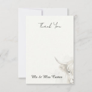 Minimalist Highland Cow Wedding Thank You Card