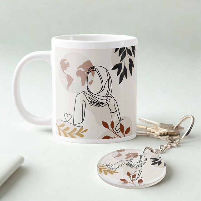 Minimalist Hijab Line Art Circle -Acrylic Keychain (Celebrate with this elegant mug & keyring set. A perfect Eid gift for her!)