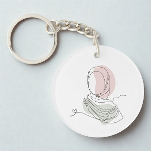 Minimalist Hijab Line Art Circle -Acrylic Keychain