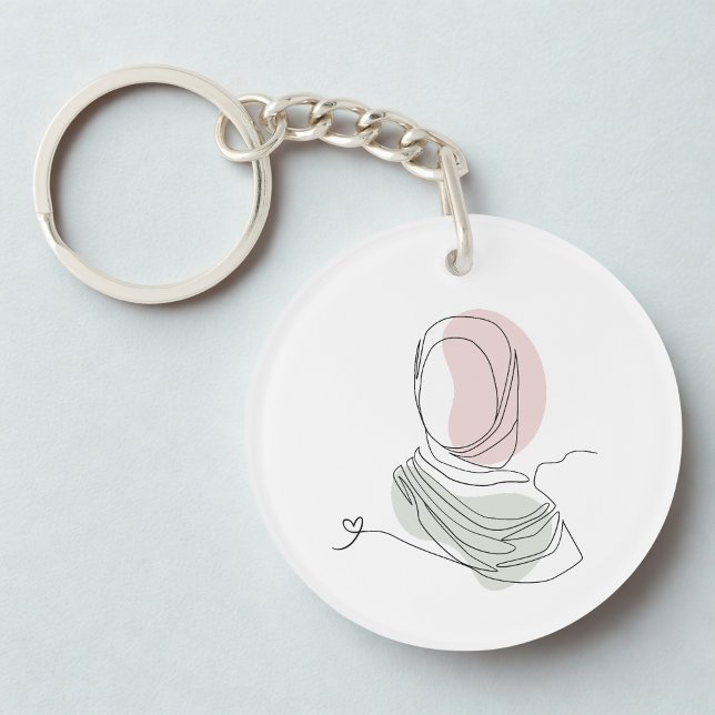 Minimalist Hijab Line Art Circle -Acrylic Keychain (Front)