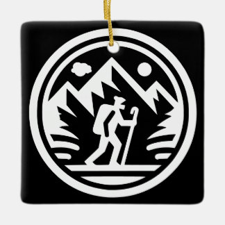 Minimalist Hiker Mountain Adventure Monochromatic Ceramic Ornament