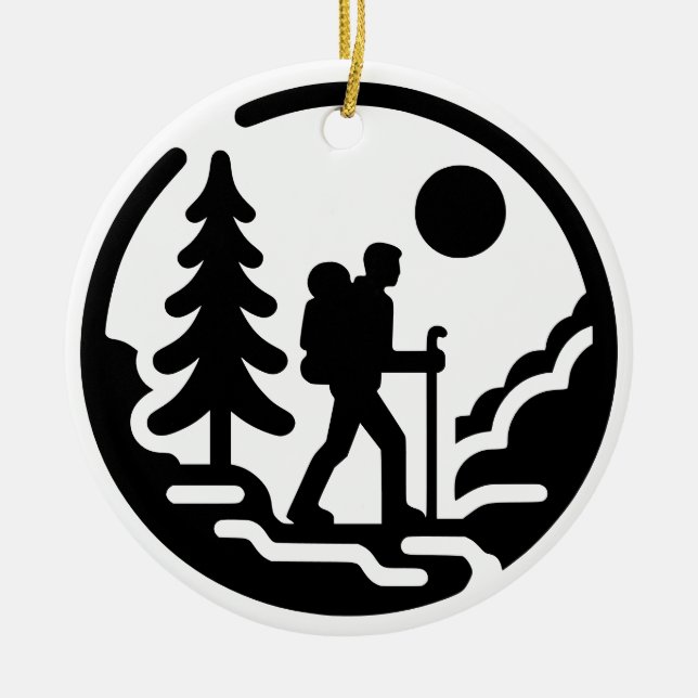 Minimalist Hiker Silhouette - Nature Landscape Ceramic Tree Decoration (Front)