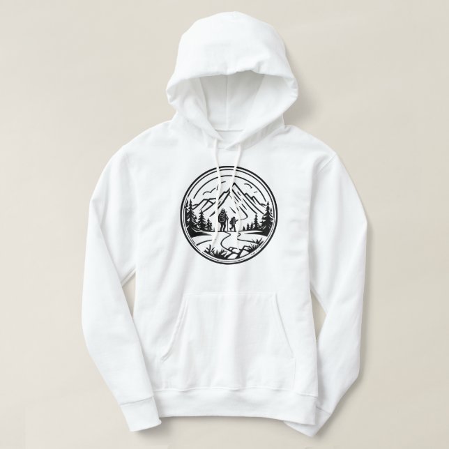 Minimalist Hikers on Scenic Mountain Trail Hoodie (Design Front)
