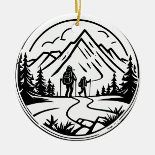 Minimalist Hiking Adventure Scenic Mountain Trail Ceramic Tree Decoration