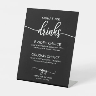 Minimalist His and Hers Signature Drinks Wedding Pedestal Sign