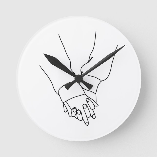Minimalist Holding Hands Line Art Wall Clock - Mod (Front)