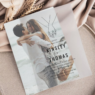 Minimalist Holding Hands Wedding Vellum Invitations