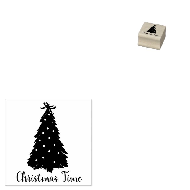 Minimalist Holiday Christmas Tree Christmas Time Rubber Stamp (Stamped)