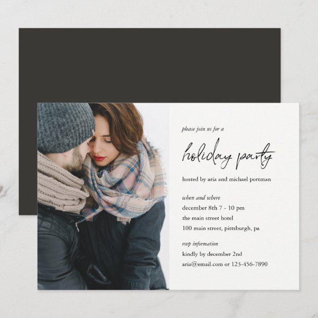 Minimalist Holiday Party Photo Invitation (Front/Back)