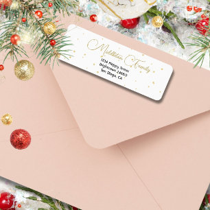 Minimalist Holiday Script Gold Confetti Address