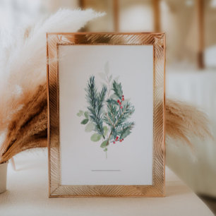 Minimalist Holiday Wedding Evergreen Branch Table Number