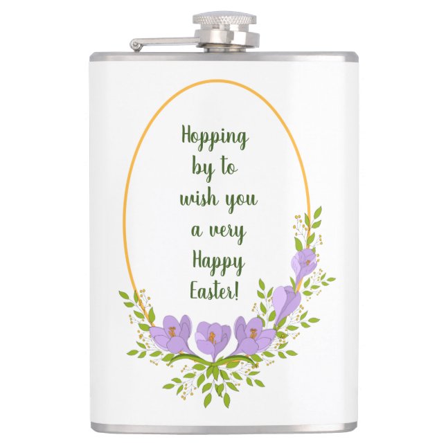 Minimalist  holiday wreaths  Crocus flowers Easter Hip Flask (Front)