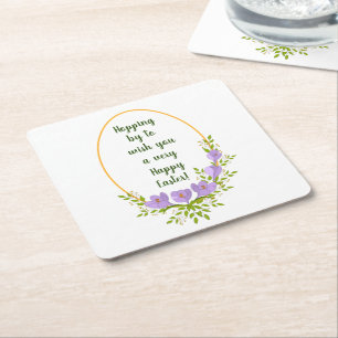 Minimalist holiday wreaths Crocus flowers Easter Square Paper Coaster