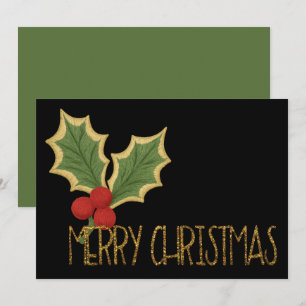 Minimalist Holly Berries Embroidery Christmas Holiday Card