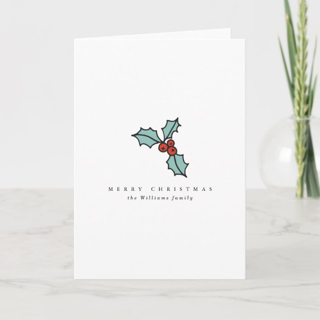 Minimalist Holly Berry Christmas Holiday Card (Front)