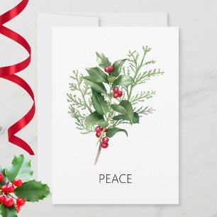 Minimalist Holly Peace Holiday Card