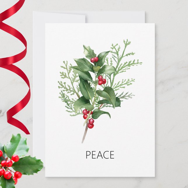 Minimalist Holly Peace  Holiday Card (Creator Uploaded)