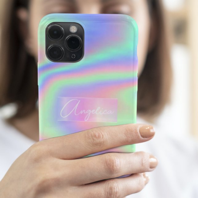 Minimalist Hologram Rainbow Personalised Name Case-Mate iPhone Case (Creator Uploaded)
