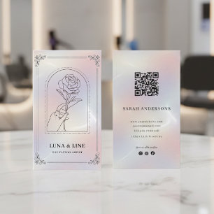 Minimalist Holographic Floral QR Code  Business Card