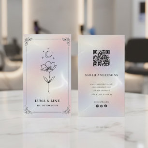 Minimalist Holographic Floral QR Code  Business Card