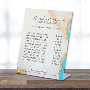 Minimalist Holographic Opal Agate Salon Price List Pedestal Sign