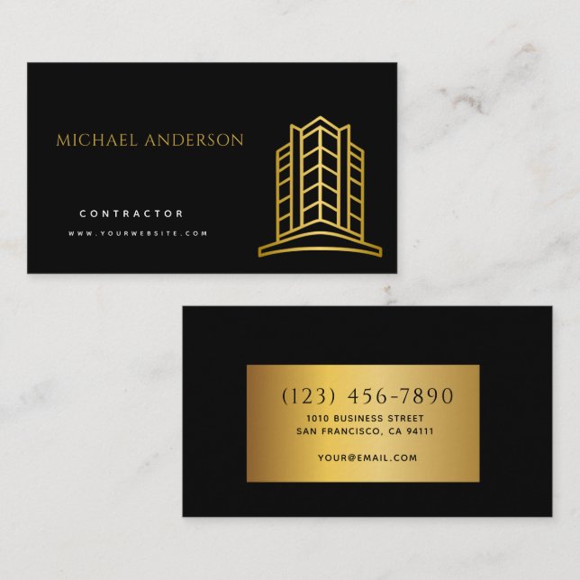 Minimalist Home Building Construction Luxe Busines Business Card (Front/Back)