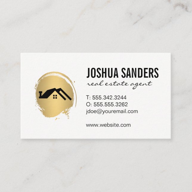 Minimalist Home Icon / Gold Brushed Business Card (Front)