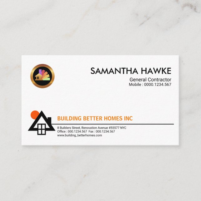 Minimalist Home Sun Icon General Contractor Business Card (Front)