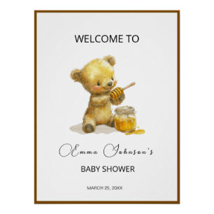 Minimalist Honey Bear Baby Shower Welcome Poster