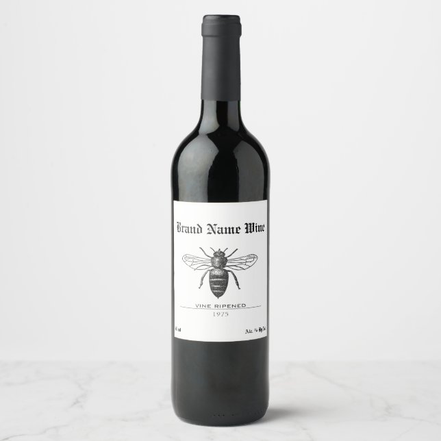 Minimalist Honey Bee Sweet Wasp Vine Ripened Wine Label (Front)