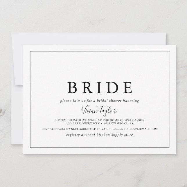 Minimalist Horizontal Bride Bridal Shower Invitation (Front)
