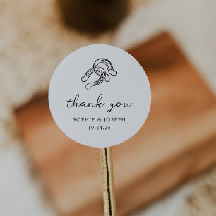 Minimalist Horseshoe   Black and White Wedding Classic Round Sticker
