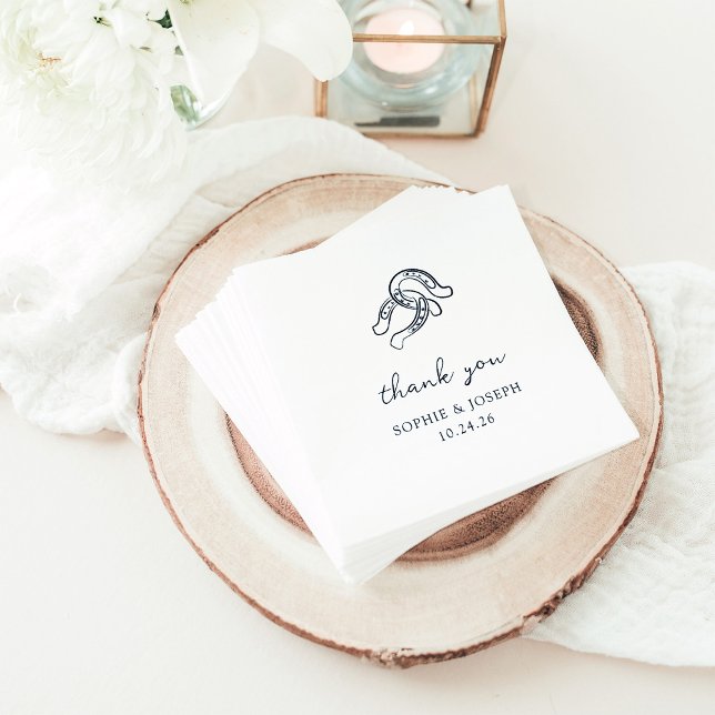 Minimalist Horseshoe | Black and White Wedding Napkin (Creator Uploaded)