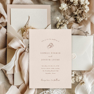 Minimalist Horseshoe   Neutral and Brown Wedding Invitation