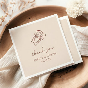 Minimalist Horseshoe Neutral and Brown Wedding Napkin