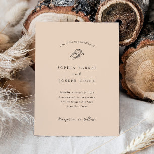 Minimalist Horseshoe Neutral Beige Wedding Invitation