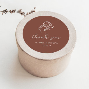 Minimalist Horseshoe   Rustic Brown Wedding Classic Round Sticker