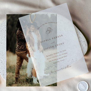 Minimalist Horseshoe   Rustic Brown Wedding Vellum Invitations