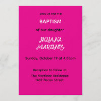 Minimalist Hot Pink Baptism Invite
