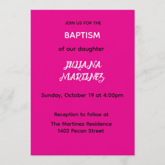 Minimalist Hot Pink Baptism Invite