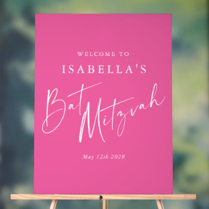 Minimalist Hot Pink Custom Bat Mitzvah Welcome Acrylic Sign