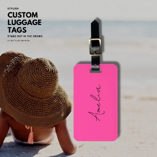 Minimalist Hot Pink Custom Luggage Tag