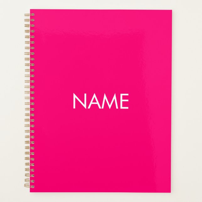 Minimalist hot pink custom year text monogram planner (Front)